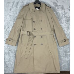 VINTAGE LONDON FOG MAINCOATS USA MEN'S TAN DOUBLE BREASTED TIE‎ LINED COAT 42L
